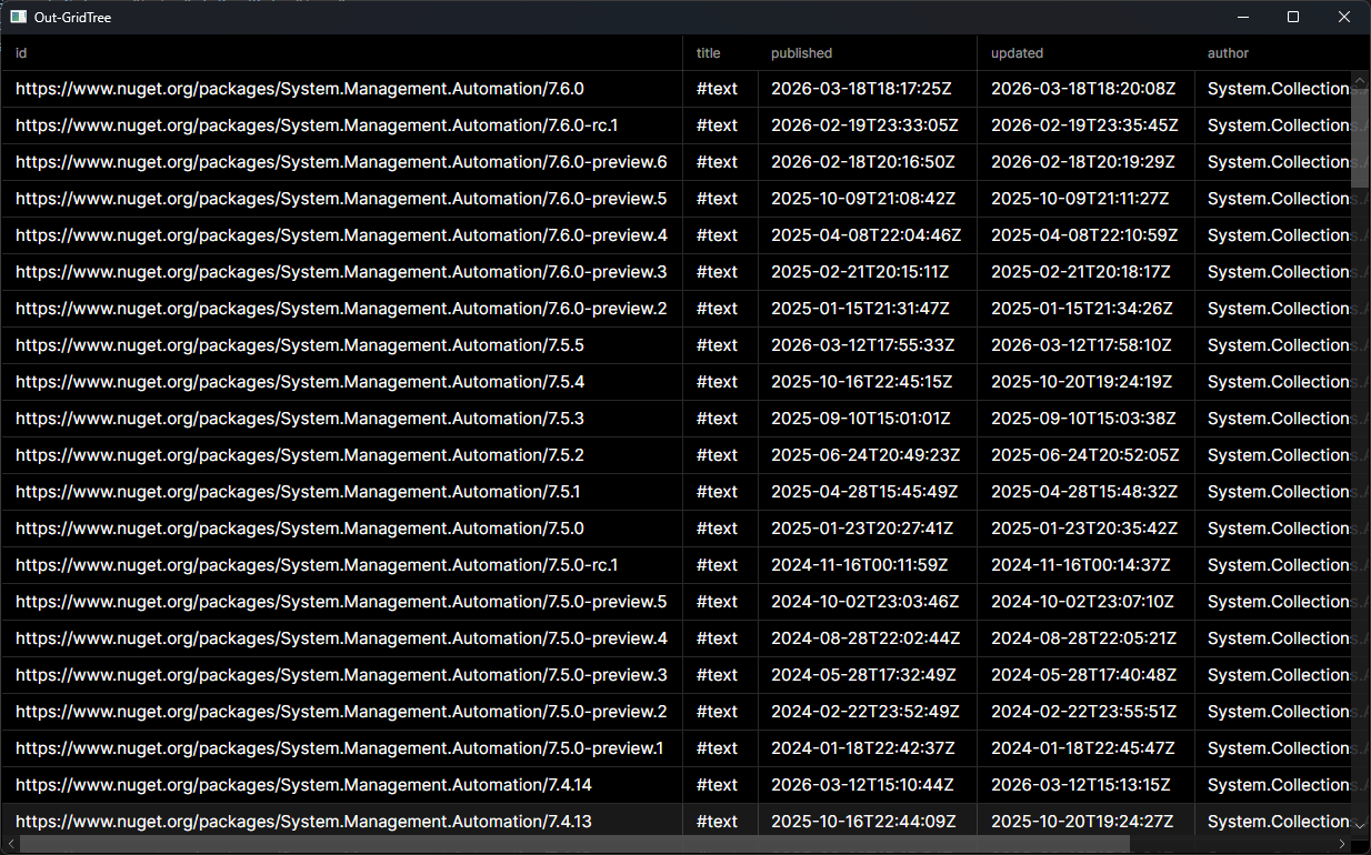 Screenshot of Out-GridTree window
