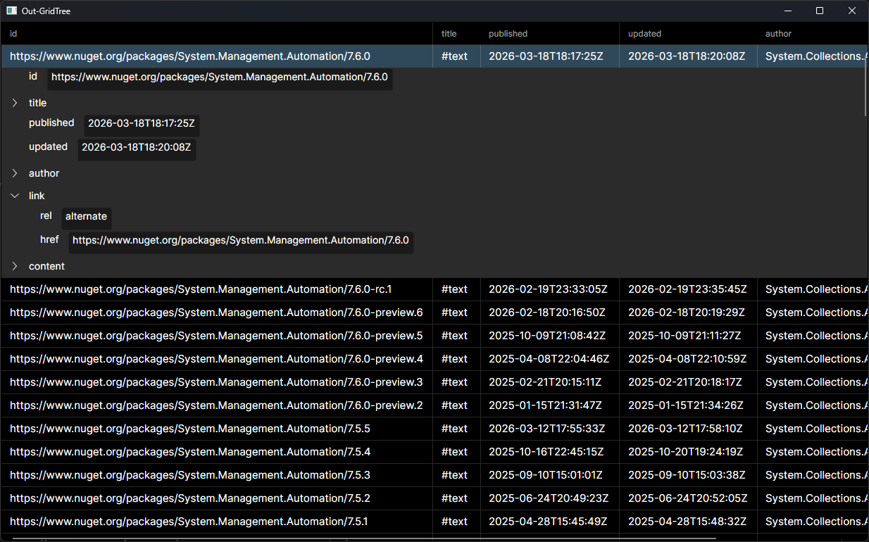 Screenshot of Out-GridTree window