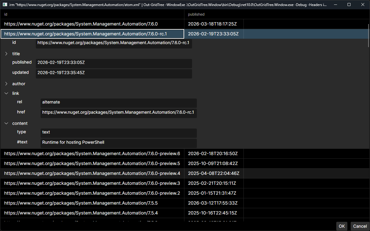 Screenshot of Out-GridTree window